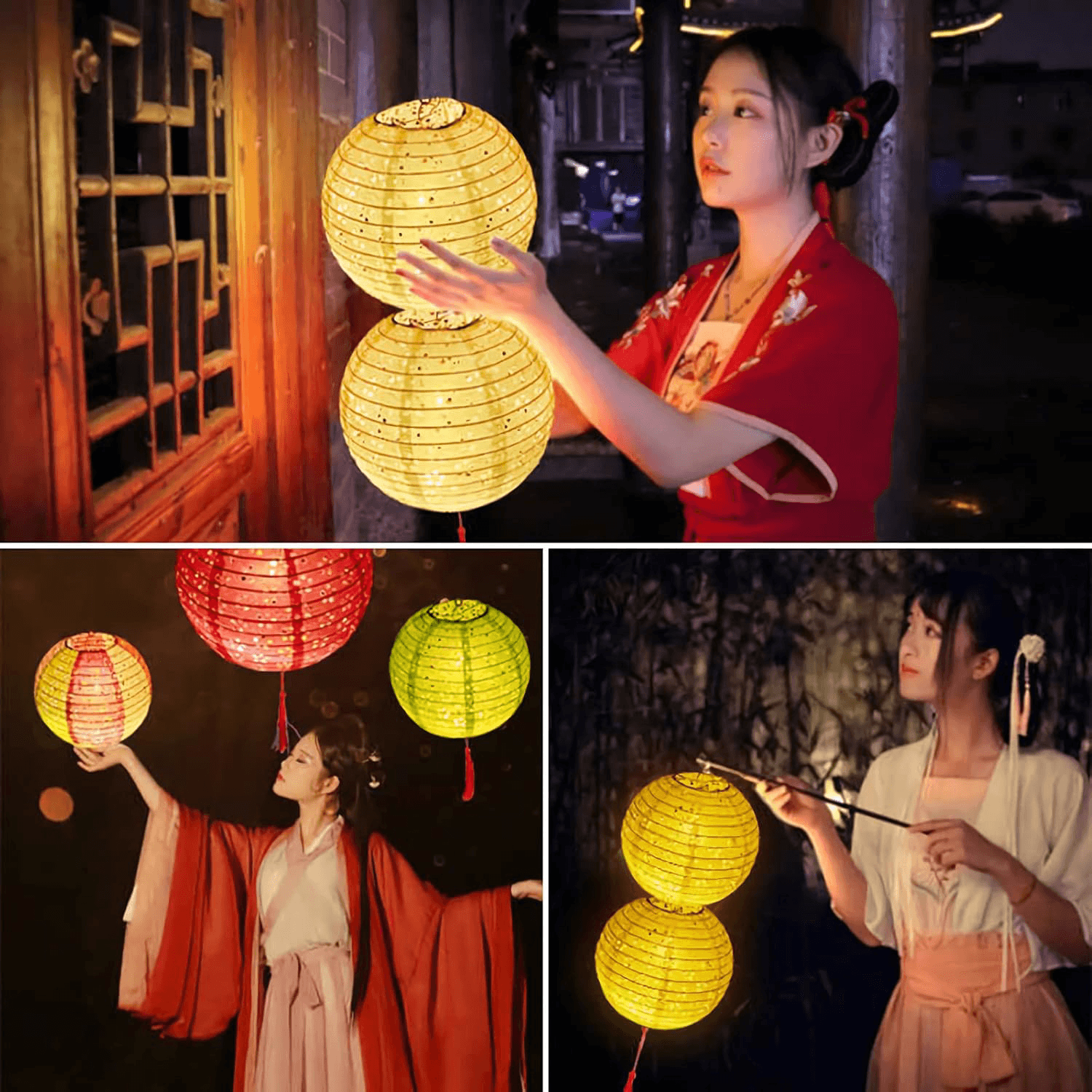 Qlisytpps Paper Lanterns with LED Lights 10 Colours Chinese Japanese Lantern for view 2