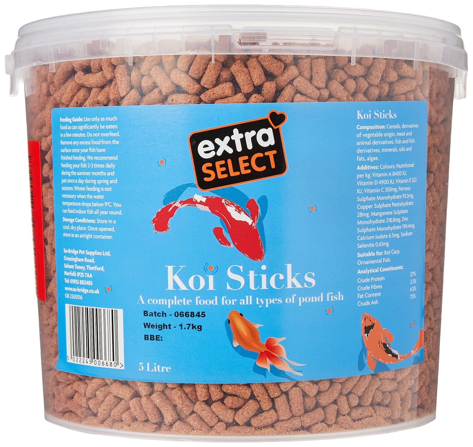 Extra Select Complete Koi Sticks Fish Food Tub| 5 Litre 5 l (Pack of 1)