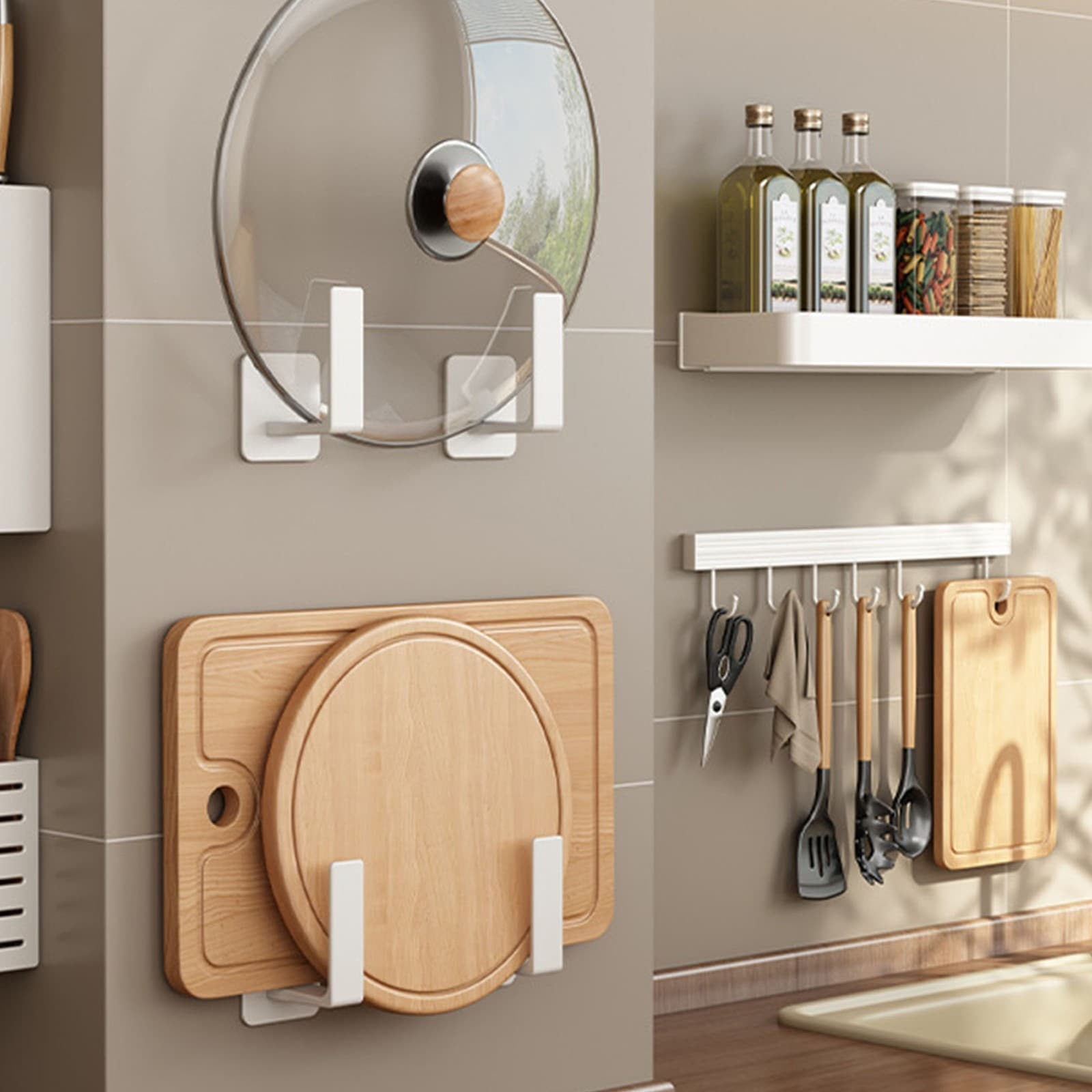 Wall Mounted Kitchen Hook Rack Space Aluminum Kitchen Utensils Hanger Punch Free view 2