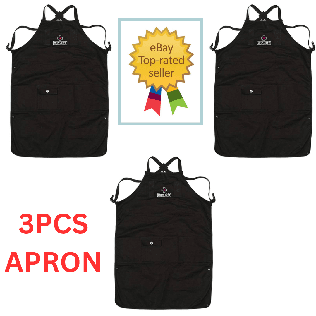 3PCS Muc Off Bicycle Workshop Apron Button Pocket Adjustable Sizing - Black
