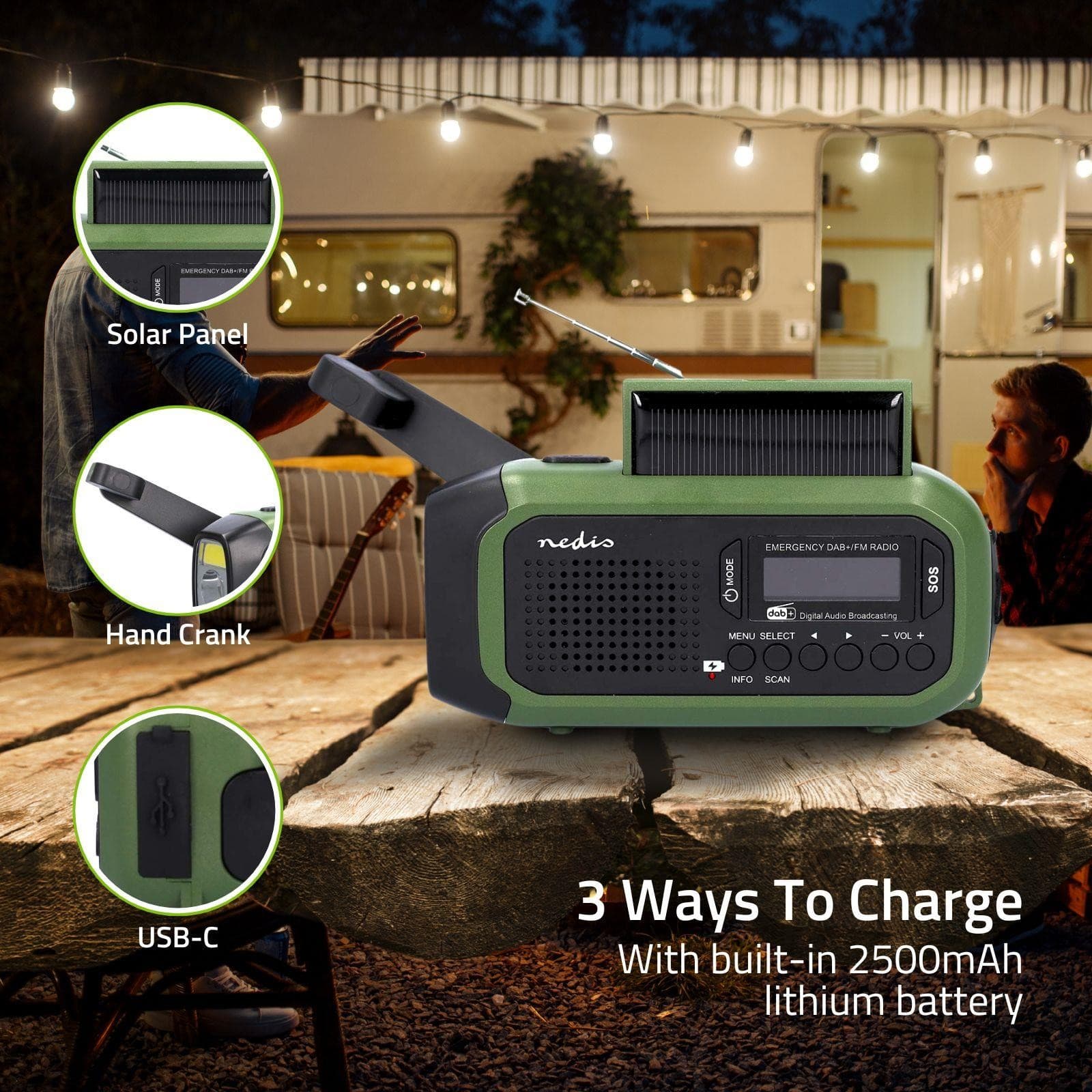 Wind Up Solar/Battery Operated Radio DAB+/DAB/FM Portable with USB Phone Charge