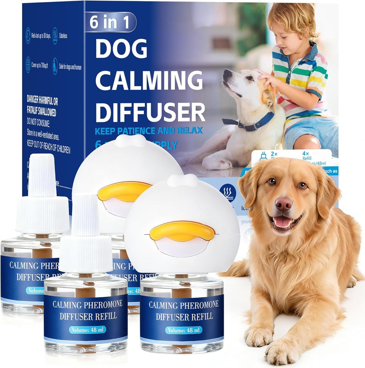 6-In-1 Dog Calming Pheromone Diffuser (2 Plug in + 4 Refills)| Relief Anxiety,