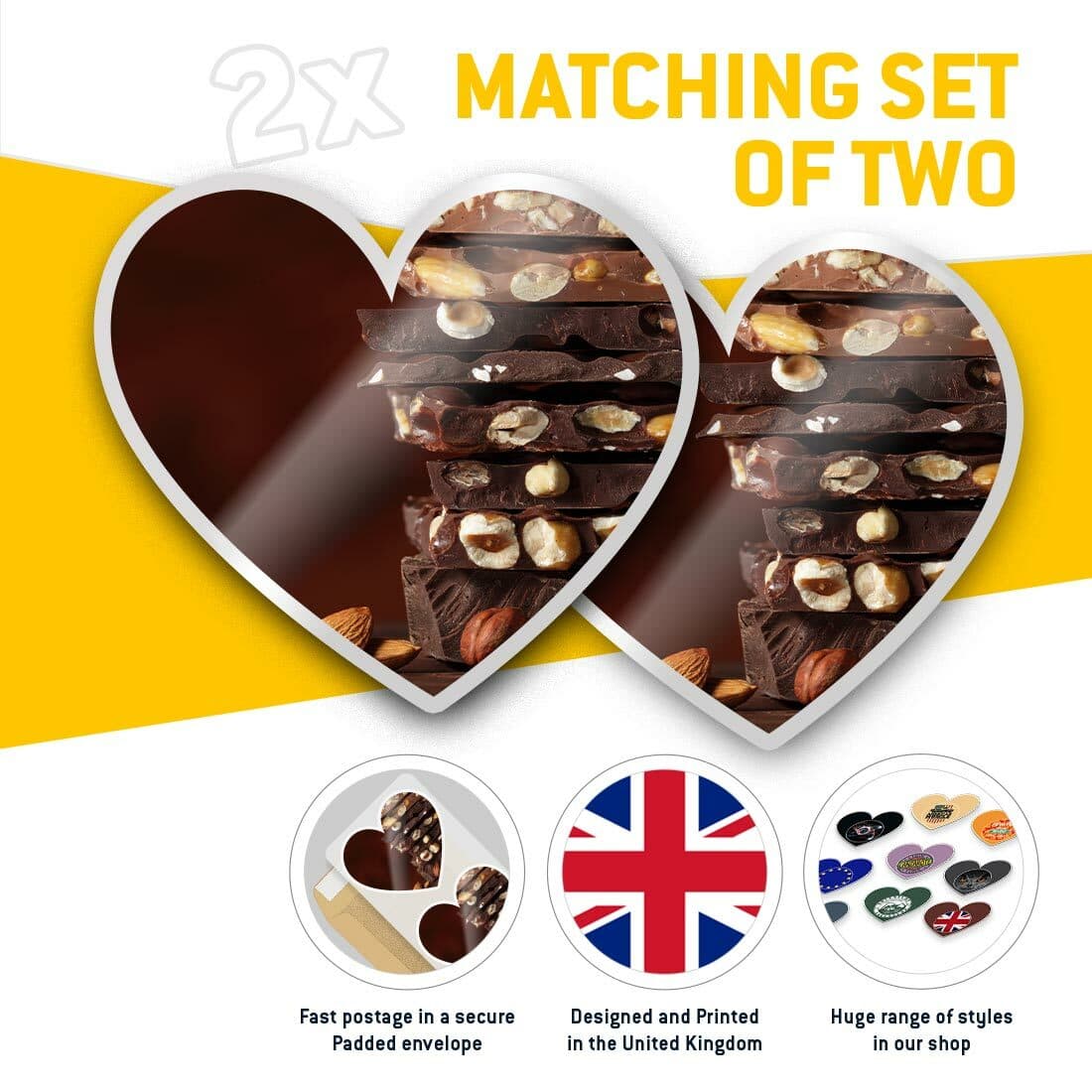 2 x Heart Stickers 7.5 cm - Luxury Chocolate Slabs Sweets  #14567 view 2