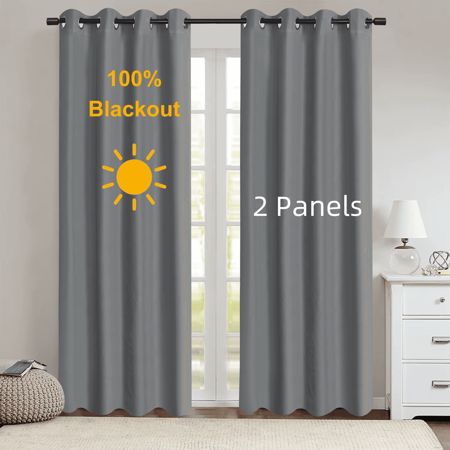 2Pcs Modern 100% Blackout Curtains Coated Lining Home Decor