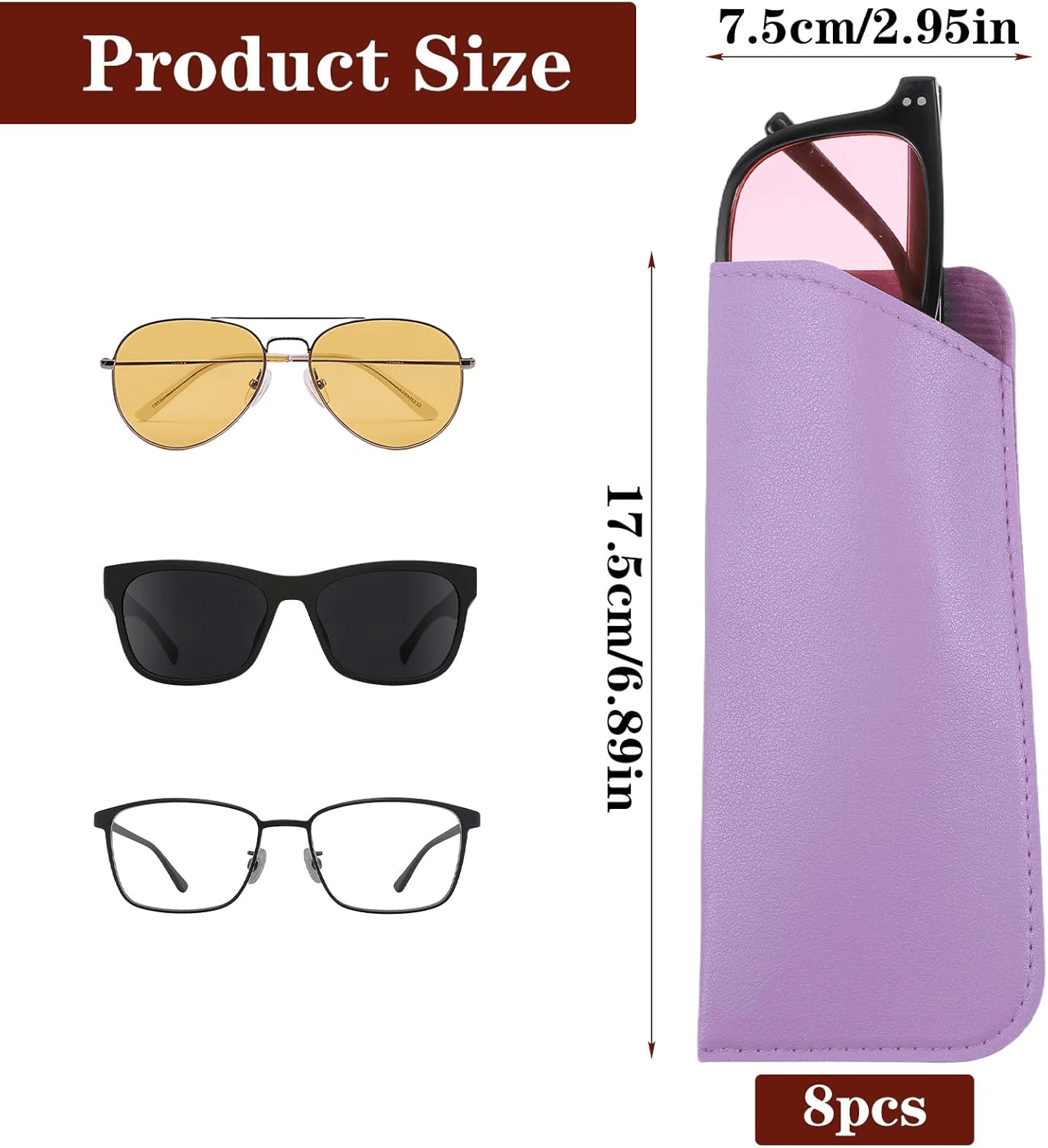 8 Pack Soft Glasses Case| 6.89 X 2.95 Inch Soft Leather Glasses Pouch| Portable view 2
