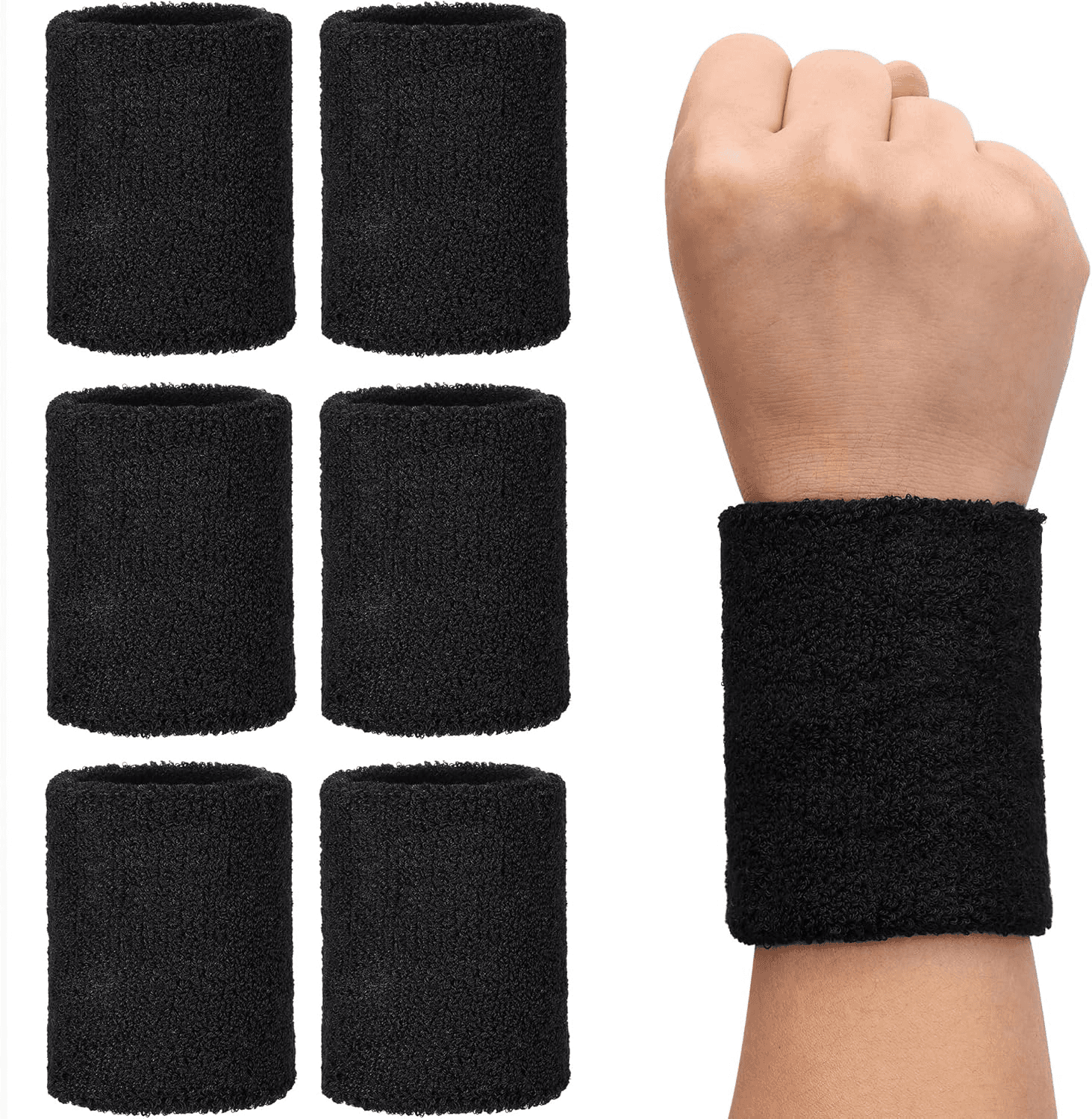 H&S Sweat Bands - 6 Cotton and Spandex Wristbands Sweatbands for Gym| Tennis and