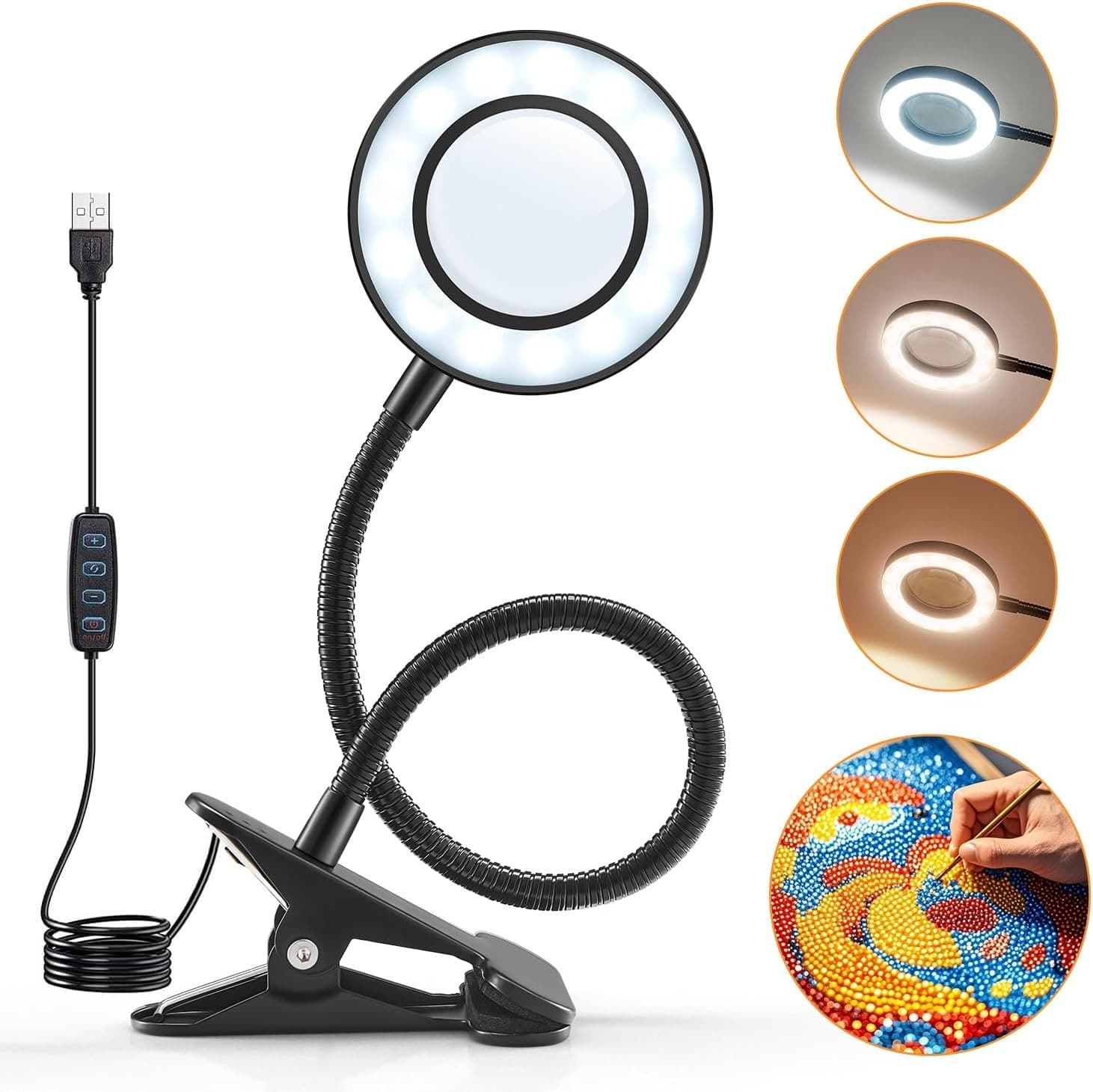Magnifying Glass with Light 10X Magnifying Lamp| 9W*48 LED for Craft Hobbies| 3