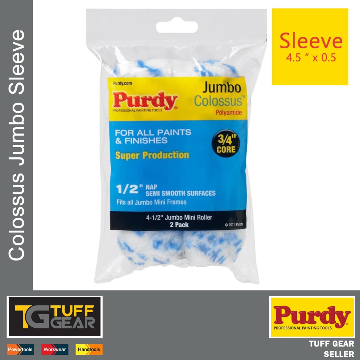 2 x Purdy Colossus Jumbo Sleeve 4.5 \" x 0.5\" Mini Paint Roller Covers Heavy-Duty