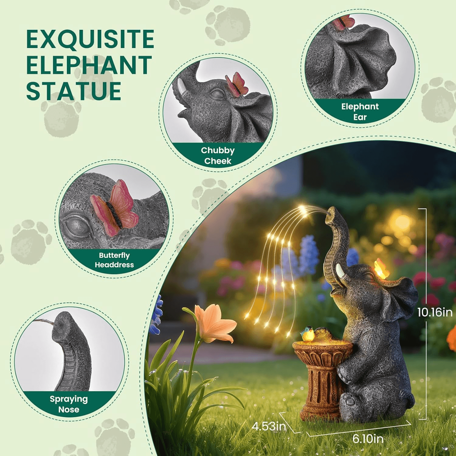 Elephant Statue Garden Ornaments Outdoor with Solar Powered LED Lights| Easter,A view 2