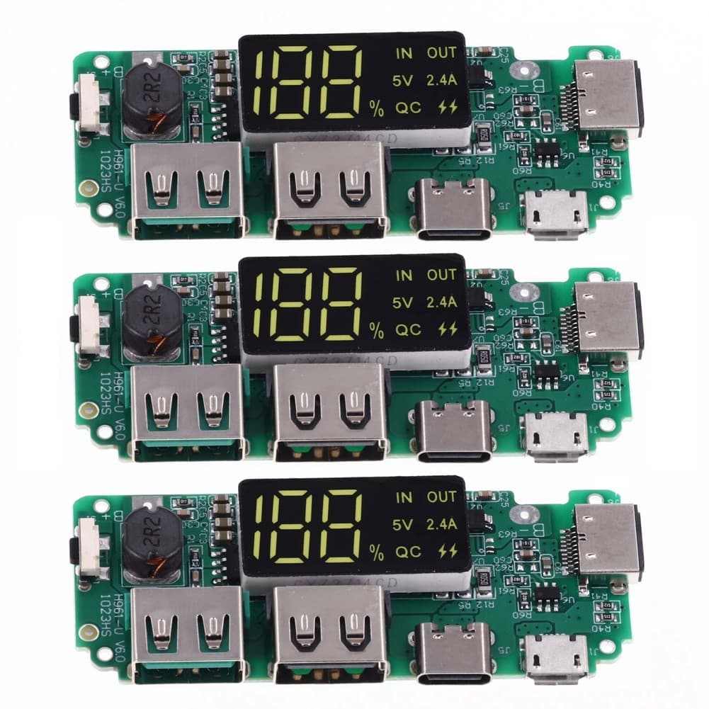 3Pcs Lithium Battery  Board LED Dual USB 5V 2.4A Type-C USB Mobile  Bank1474