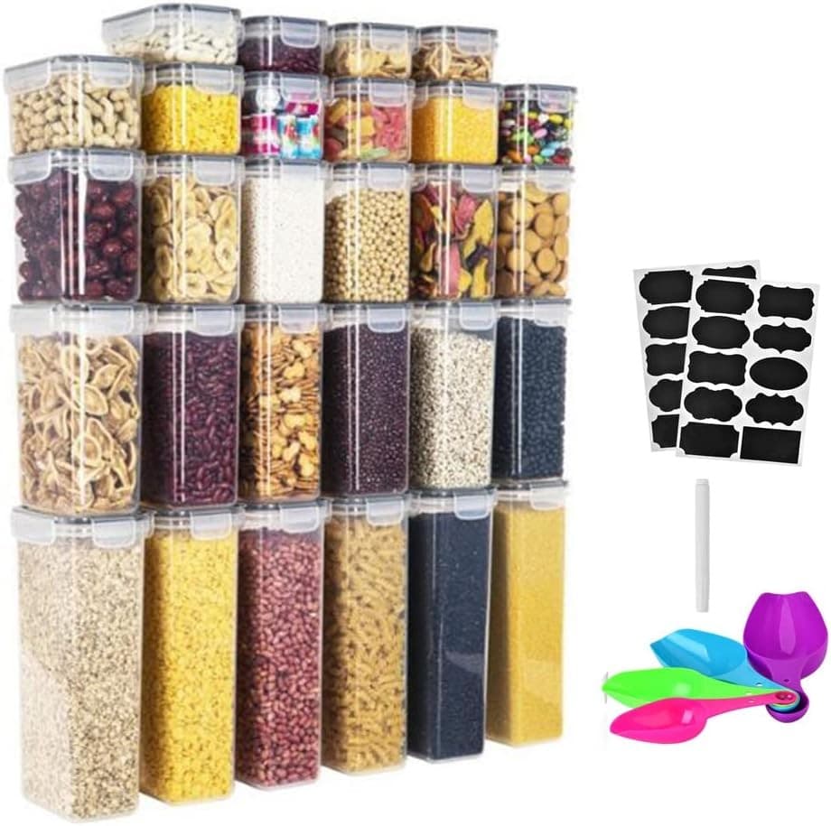 28Pcs Cereal Storage Containers Set Plastic Airtight Food Storage Container Kit