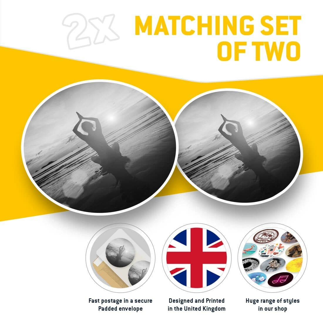 2 x Vinyl Stickers 30cm (bw) - Yoga Pose Sunset Beach Fitness  #41984 view 2