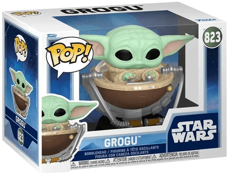 FUNKO POP! #823 STAR WARS THE MANDALORIAN GROGU IN HOVERPRAM + POP PROTECTOR NEW