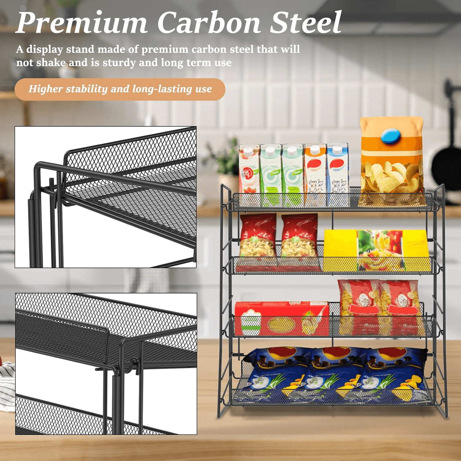 Candy Display Rack| 4 Tier Carbon Steel Snack Shelf Organizer for Counter| Meta view 2