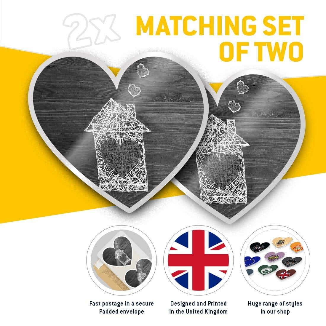 2 x Heart Stickers 7.5 cm - BW - Cute Home Heart Strings Love Family  #41380 view 2