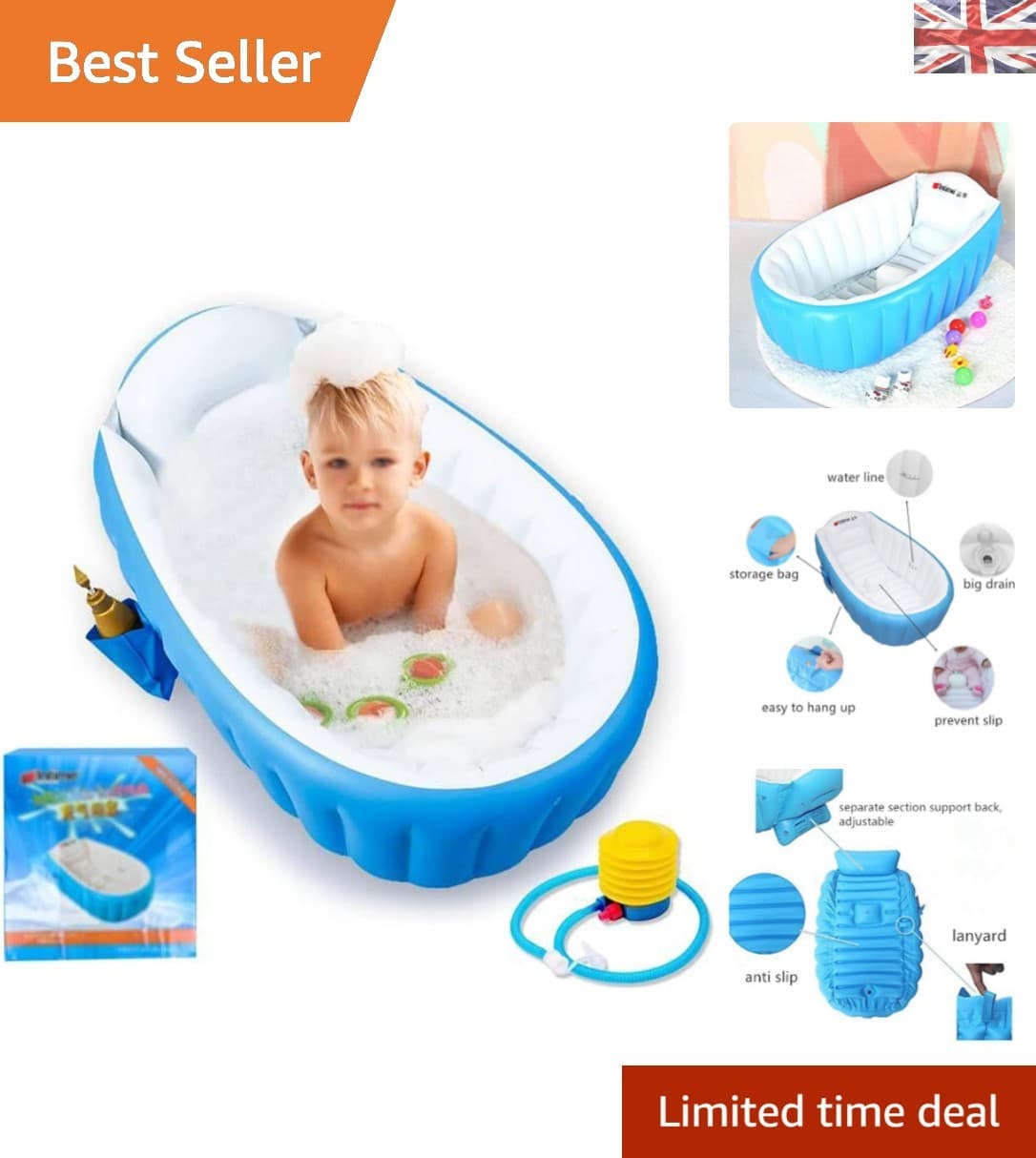 Foldable Travel Baby Bathtub with Air Pump - Safe| Comfortable| and Stylish