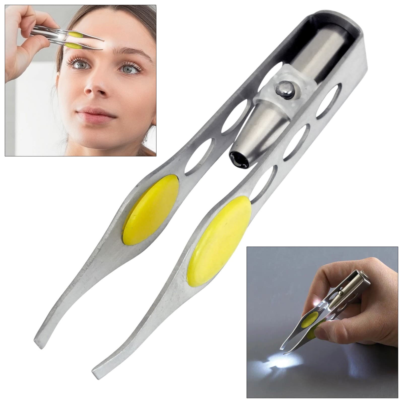 Tweezers with LED Light Stainless Steel Eyelash Eyebrow Precision Hair Removal