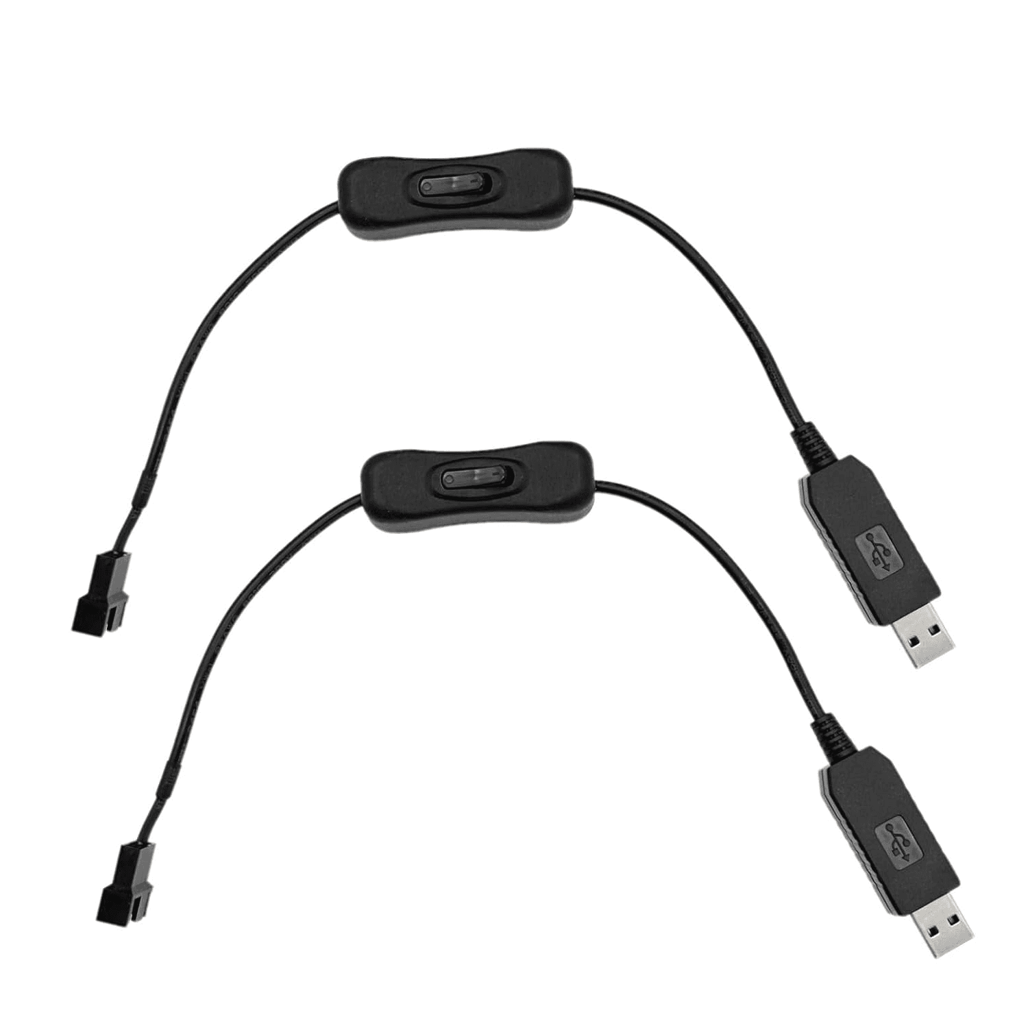 2-Pack USB to 3 Pin/4 Pin PWM 5V Sleeved Fan Power Adapter Cable with On/Off Swi