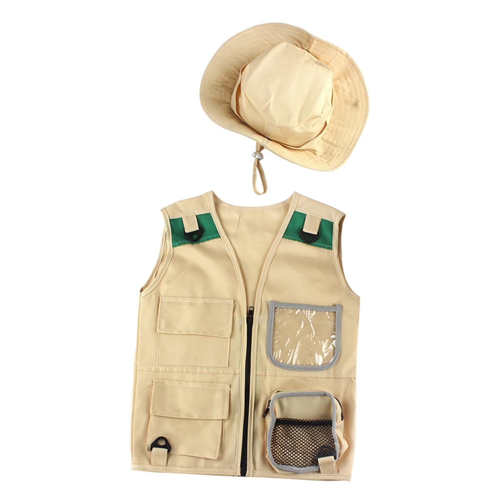 Cargo Vest and Hat Camping Hiking Outdoor Activities Explorer Party Backyard