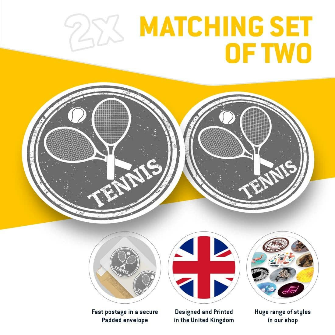 2 x Vinyl Stickers 10cm (bw) - Tennis Theme Sports Racket Ball  #40241 view 2