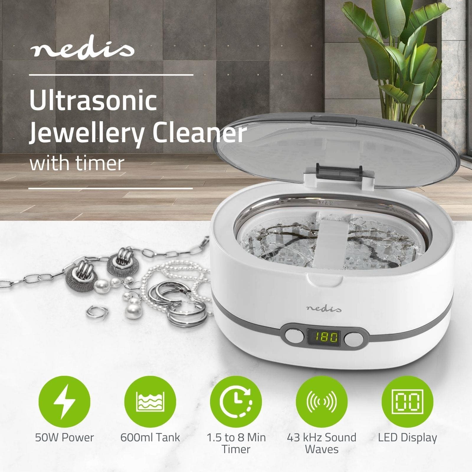 Ultra Sonic Jewellery Cleaner 600ml Tank Digital Timer 43kHz Plug and Play