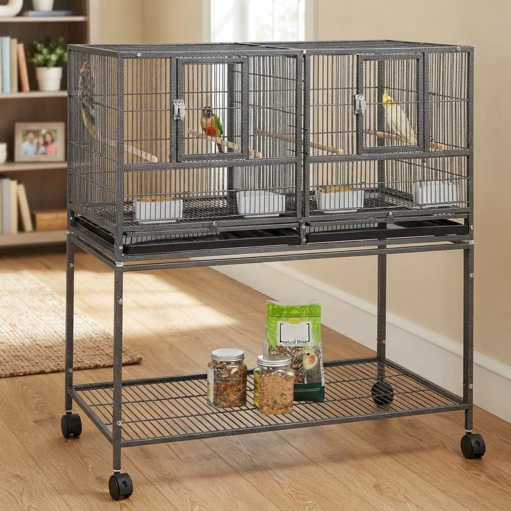 Multi-Functional Rolling Breeder Cage for Budgies and Cockatiels - Sleek and Durable