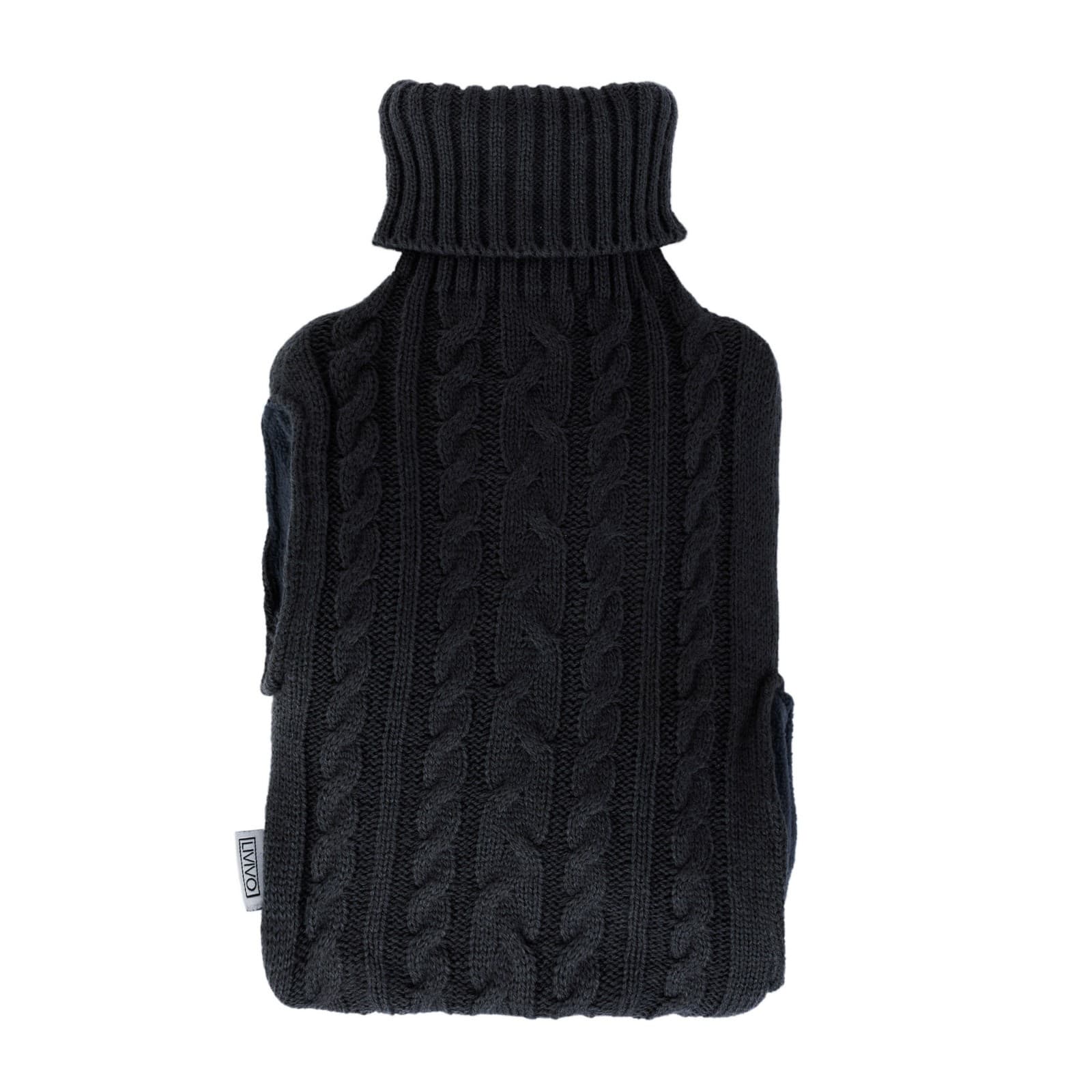 FiNeWaY 2L Hot Water Bottle Black Faux Fur Cover w/ Pocket Pain Relief and Warmth