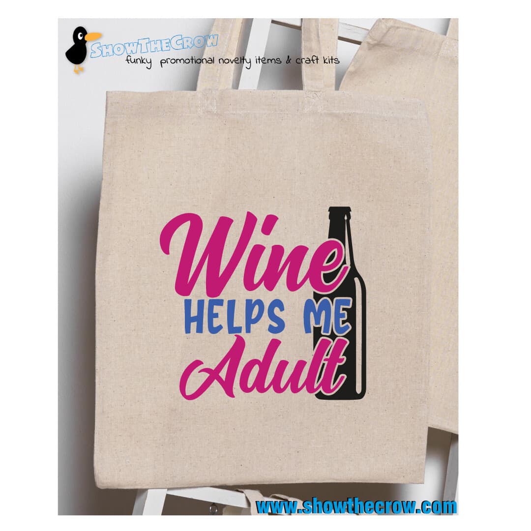 \"Wine Helps Me Adult\" 100% Premium Cotton Tote Gift Shoppers Bag Adult Wine Bag