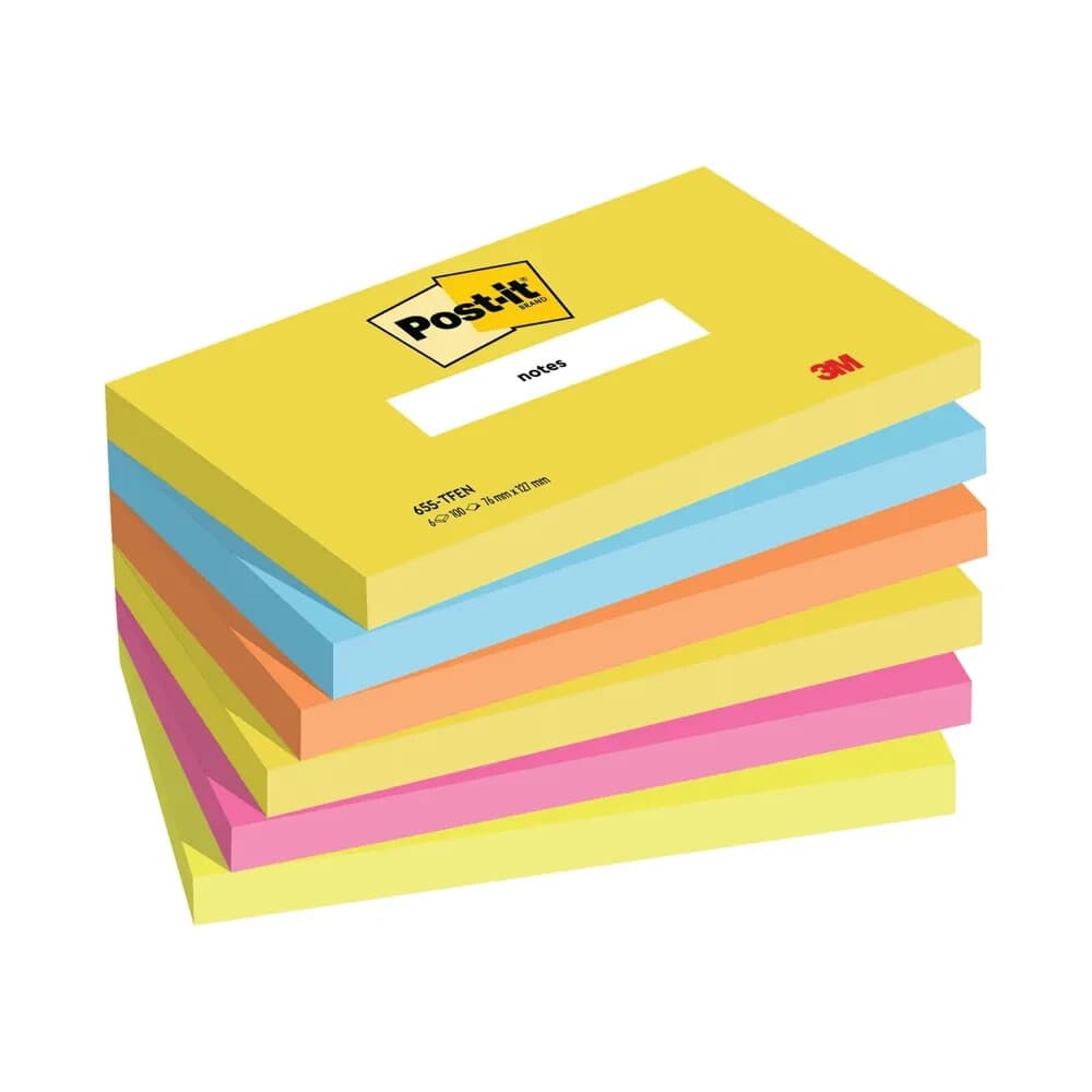 Post-it Sticky Notes Neon Energy Colours 76x127mm (Pack of 6) 655TF