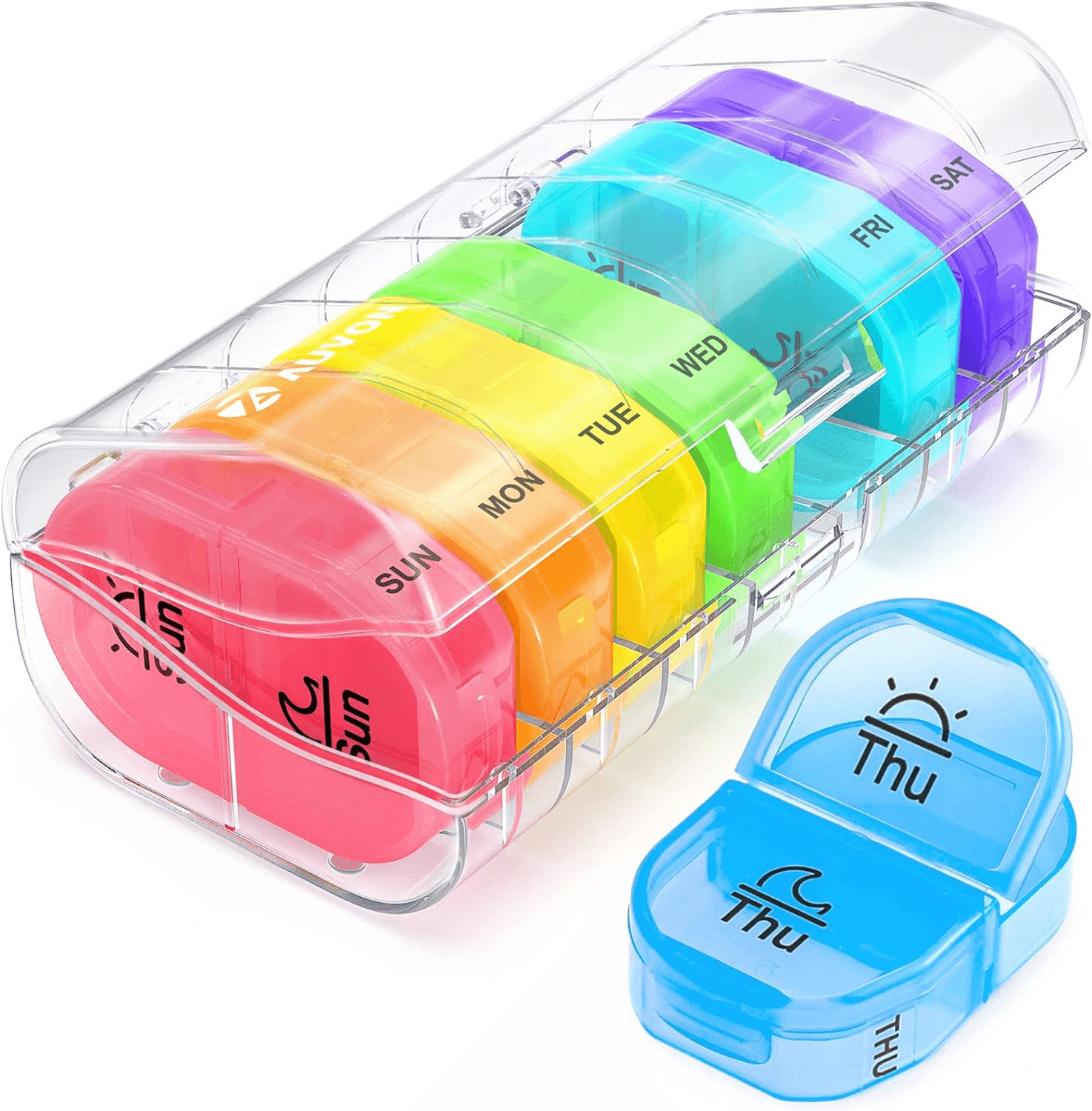 AUVON Pill Box Organiser| Travel Pill Boxes 7 Day 2 Times a Day with 7 Colorful