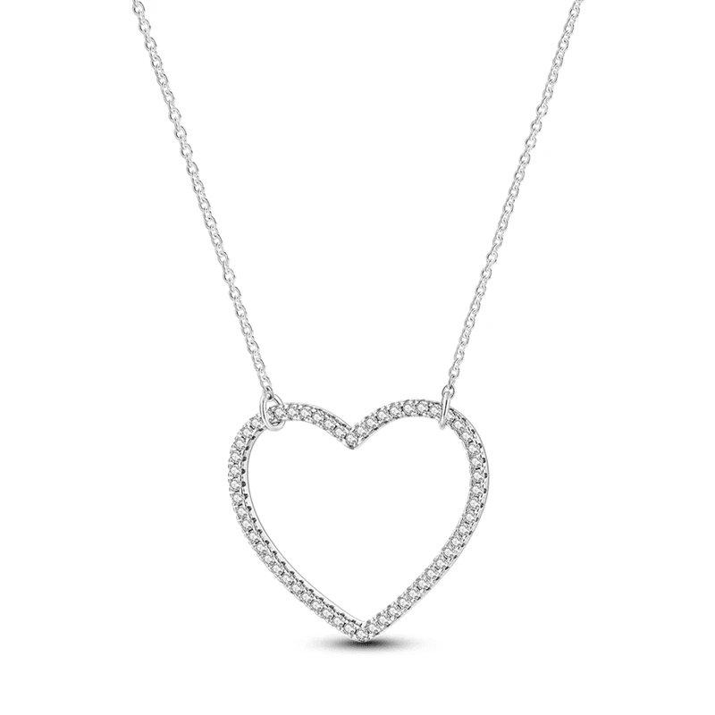 925 Sterling Silver Heart Openable Pendant Necklace Rope Texture Rectangle Link