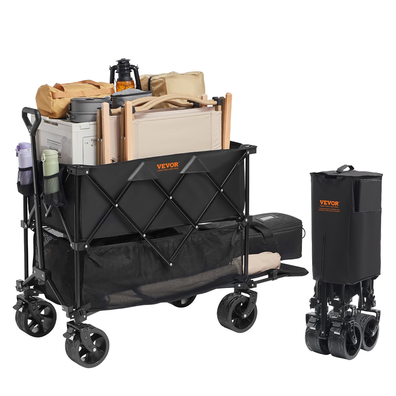 VEVOR Collapsible Folding Wagon 400L Beach Wagon Cart Heavy Duty 350-450 lbs