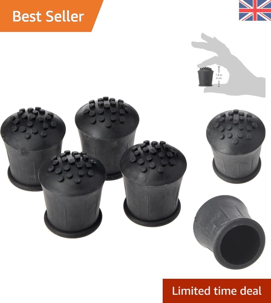 Durable 25mm Rubber Walking Stick Ferrule Tips - Pack of 4 for Floor Protection