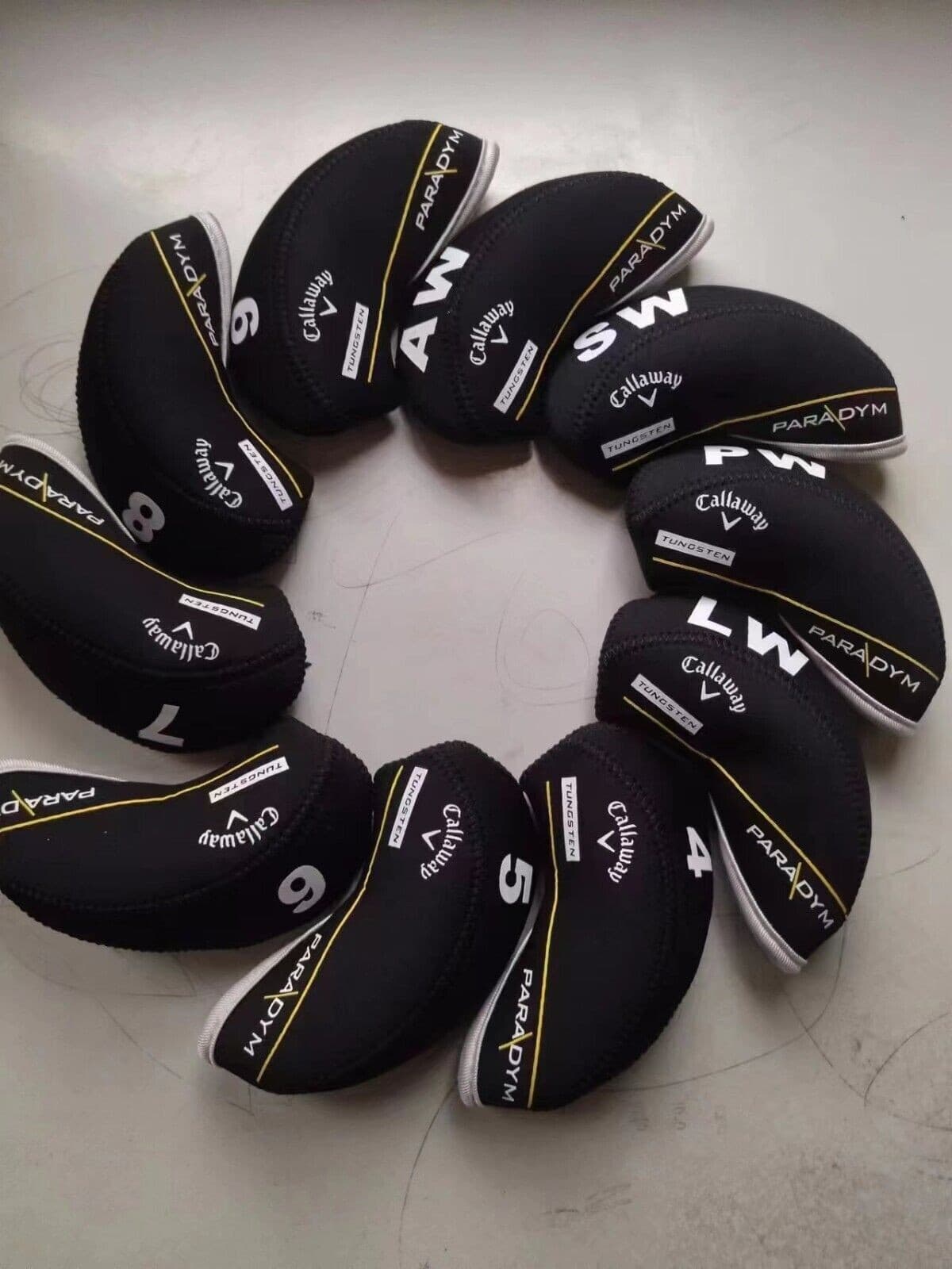 Black 10Pcs Callaway TUNGSTEN Paradym Club Golf Iron Headcovers Covers Neoprene