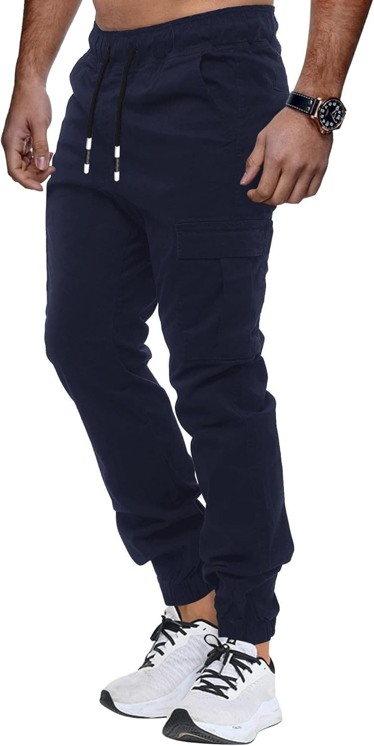 LIUPMWE Joggers for Men Cotton Casual Mens Work Trousers Tracksuit Elastic Carg view 2