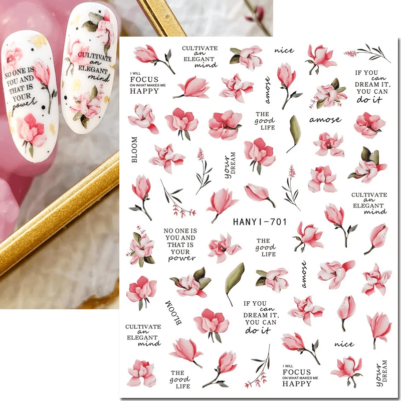 3D Nail Art Decals Geometric Lines Coconut Tree Palms Leaves Flowers Adhesive Sl