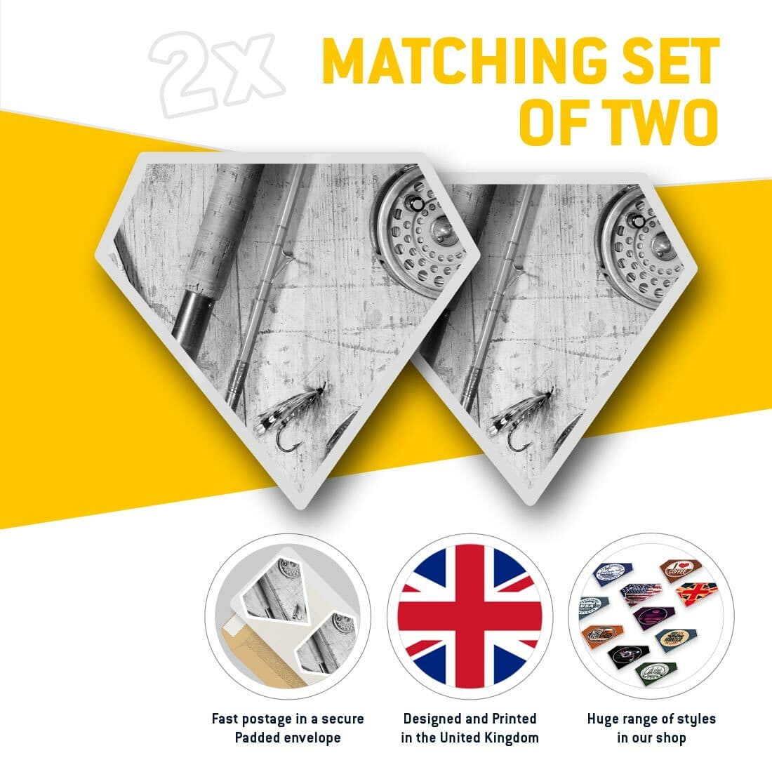2 x Diamond Stickers 10 cm BW - Fishing Tackle Trip Adventure  #36605 view 2