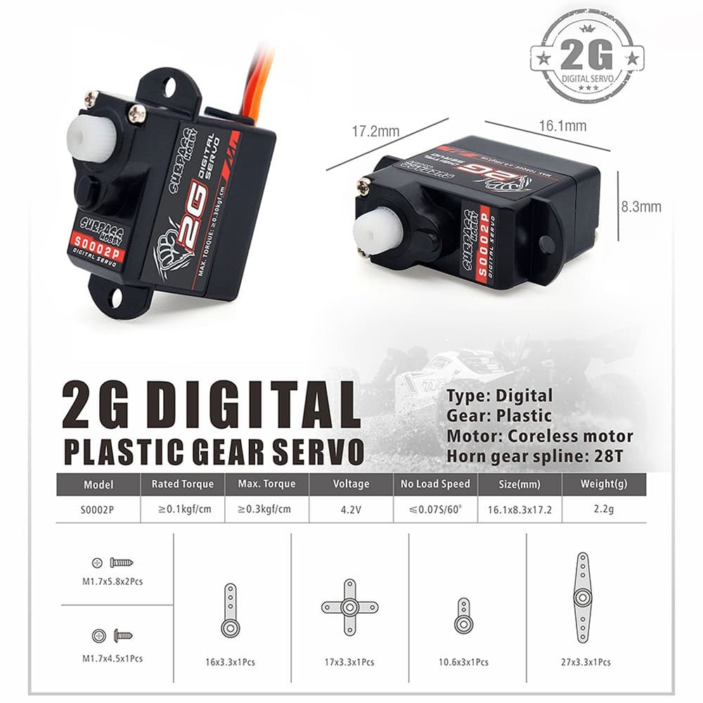 Surpass Hobby Airplane Digital Servo 2g 3.7g  6g 8g Servo for 1/24 RC Airplane
