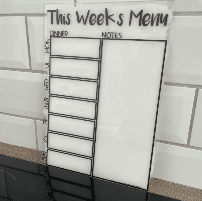 This Week's Menu Food Meal Planner Painted A4 Clear Acrylic Wipeable Sign With D