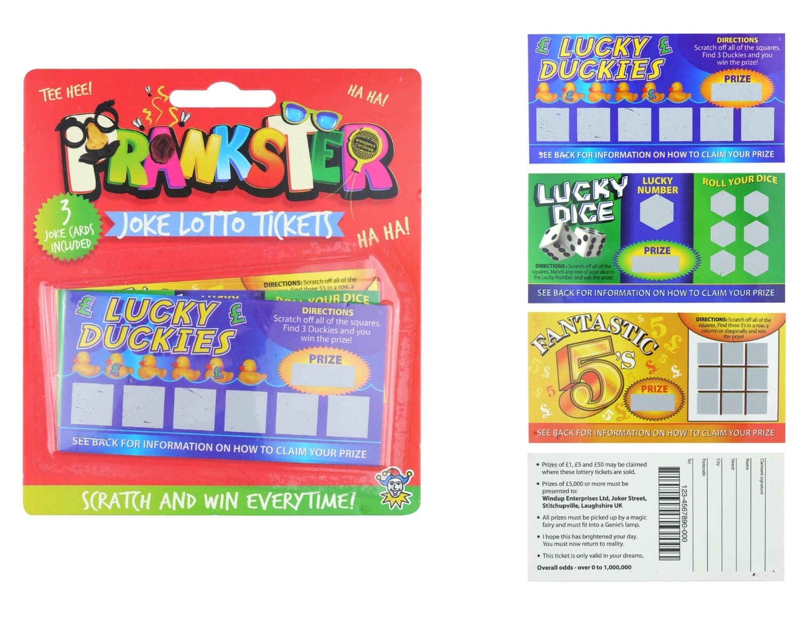 FUNNY FAKE WINNING SCRATCH CARDS LOTTERY TICKETS JOKE PRANK TRICK GAG GIFT