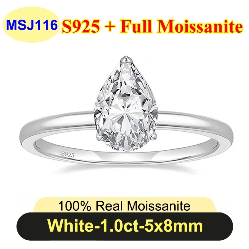 1Ct-4Ct Radiant Cut Full Moissanite Diamond Rings for Women Original 925 Silver