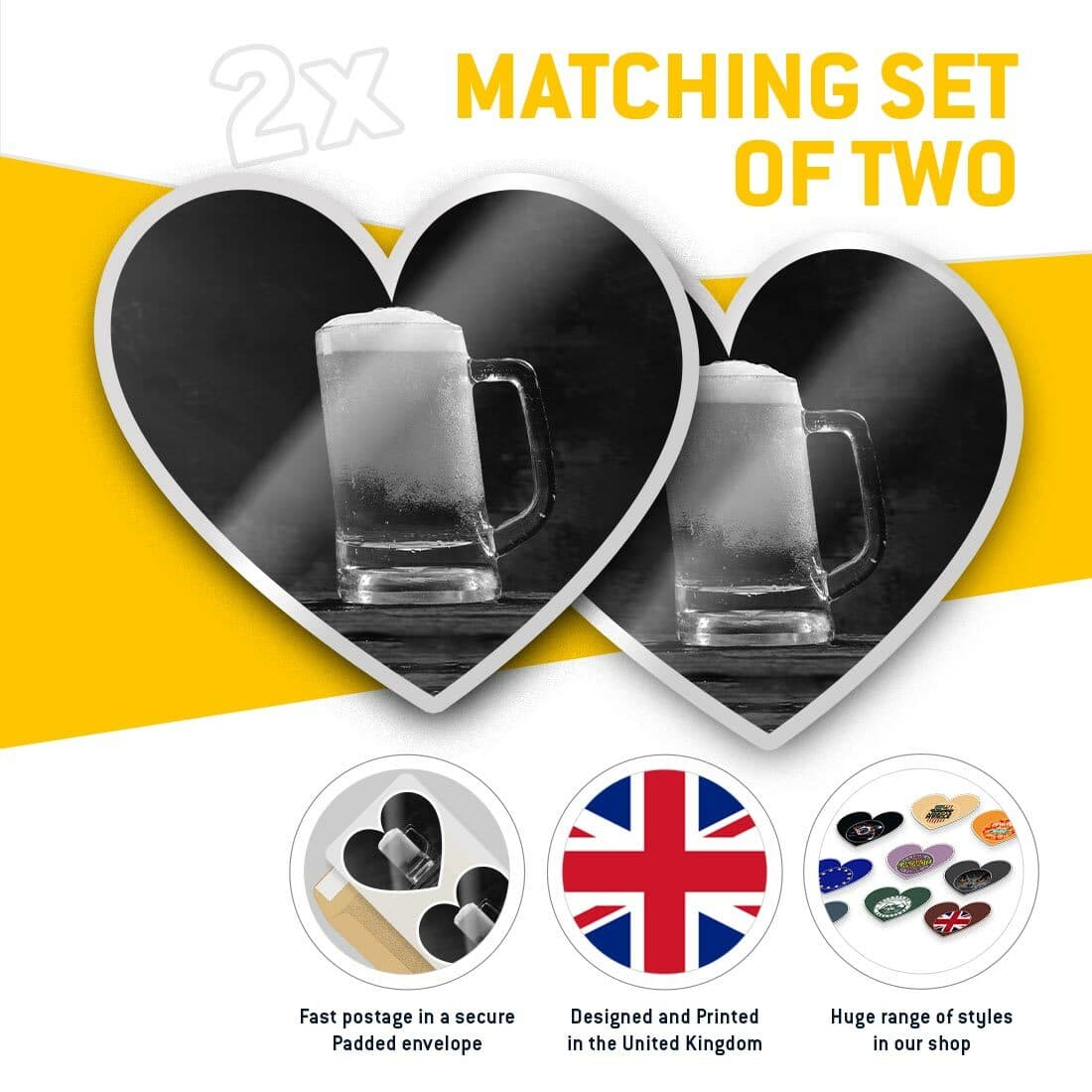 2 x Heart Stickers 7.5 cm - BW - Rustic Beer Mug Print Alcohol Beverage  #40973 view 2
