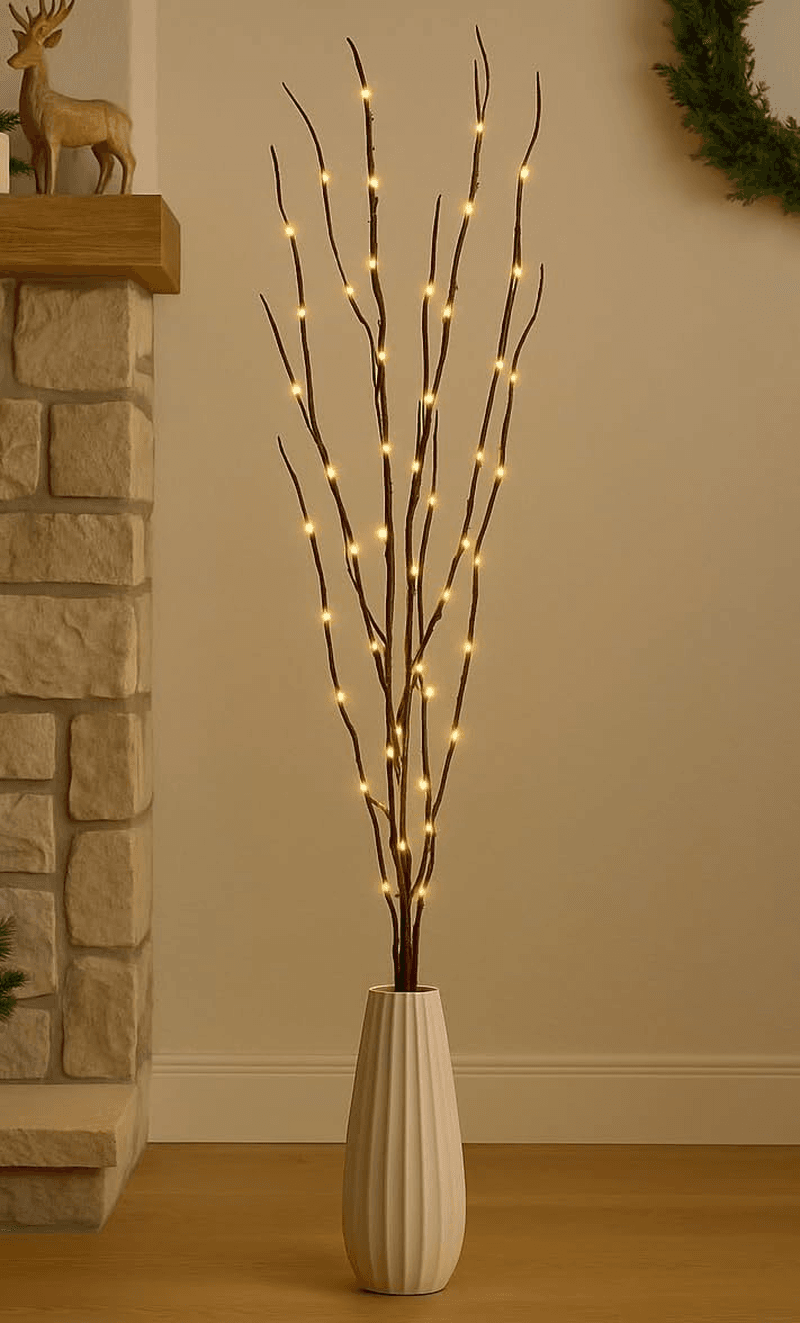 4Ft. Christmas Pre-Lit Twig Decoration Indoor Vase Decorative Festive Tree Branc