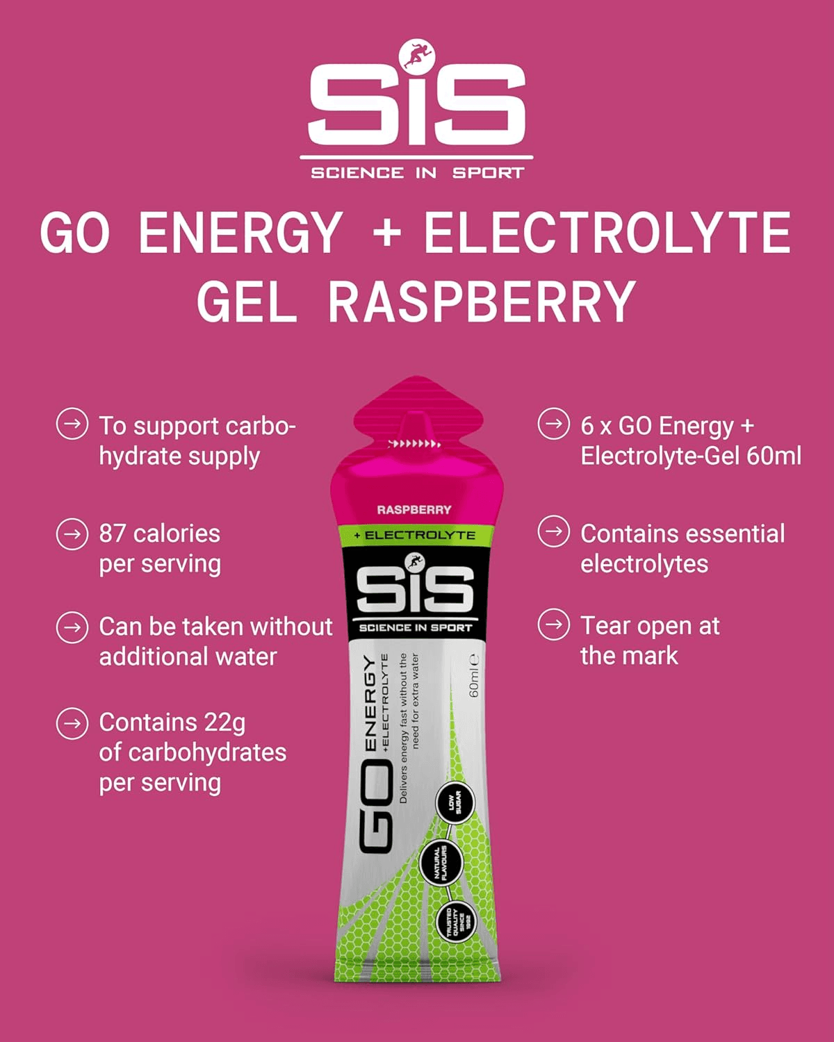 GO Energy + Electrolyte Gel 6 X 60Ml Raspberry| Vegan – Ideal for Energy Supply view 2