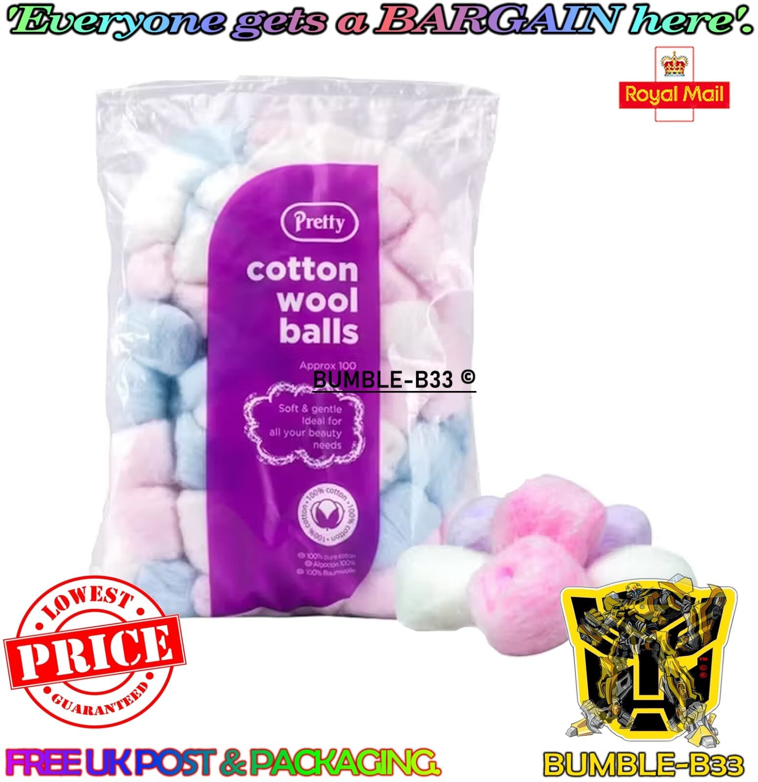 Cotton Wool Balls 100% pure cotton Make up Remover by Pretty Babies Soft Cotton