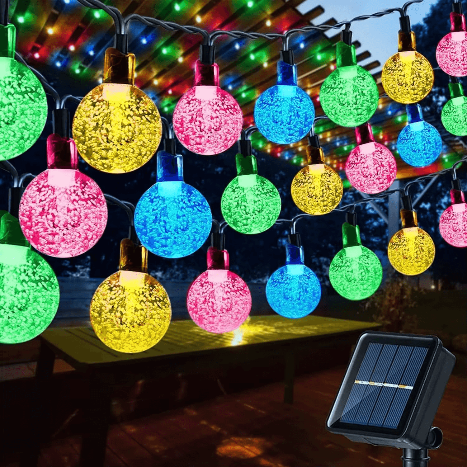 LED Solar String Lights Outdoor Crystal Ball String Light 8 Modes Lighting Solar
