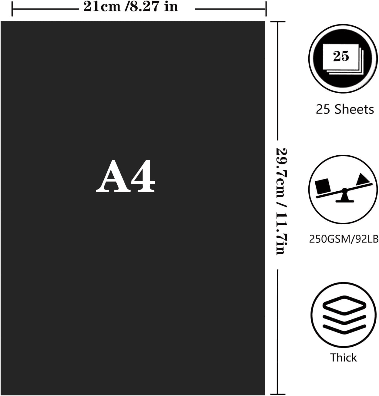 Black Card| A4 Card 250GSM Thick Card Stock for Cards Making| Scrapbook| Office view 2