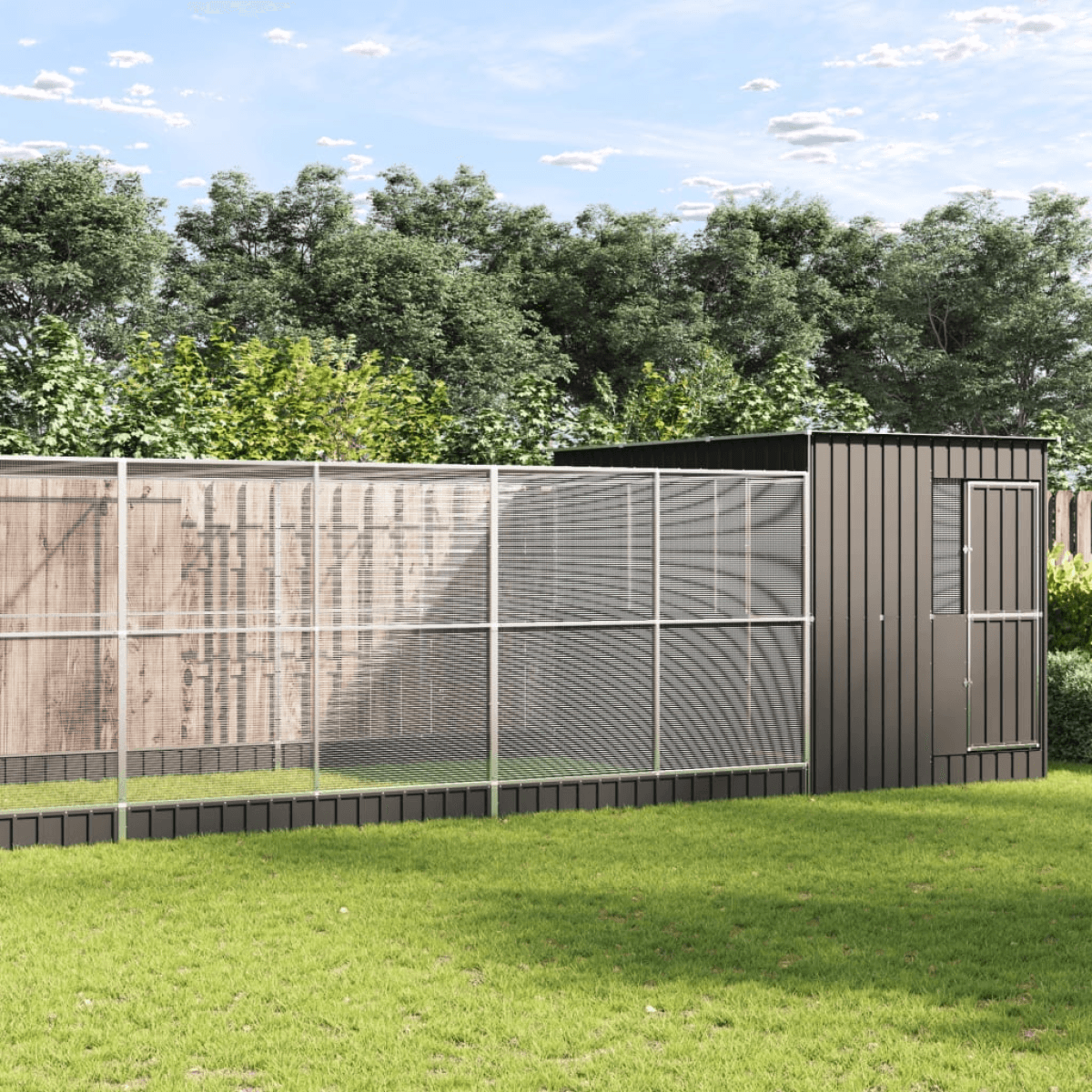 Aviary Outdoor Silver Anthracite Galvanised Steel 704x303x216 cm Large Lockable