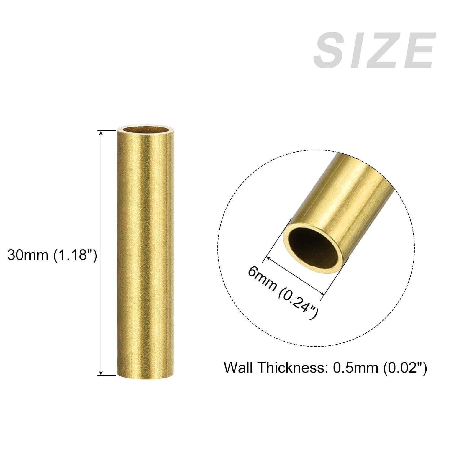 Brass Tube (6mm OD x 0.5mm Wall T x 30mm L) 10Pcs| Craft Tubing view 2