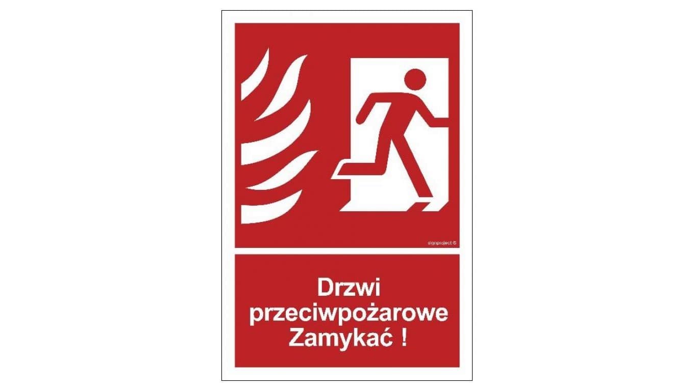 ZNAK - BB014 Drzwi przeciwpożarowe Zamykać! Kierunek drogi ewakuacyjnej w prawo